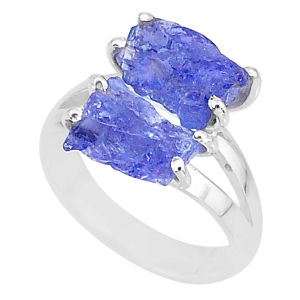 8.44cts solitaire natural blue tanzanite raw fancy silver ring size 7 t6948