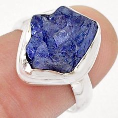 6.02cts solitaire natural blue tanzanite rough fancy silver ring size 7 u60960