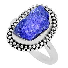 4.64cts solitaire natural blue tanzanite rough fancy silver ring size 7 y6616