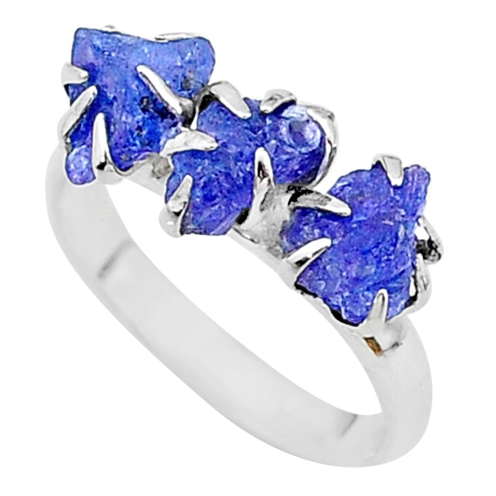 7.66cts solitaire natural blue tanzanite raw fancy silver ring size 8 t17224
