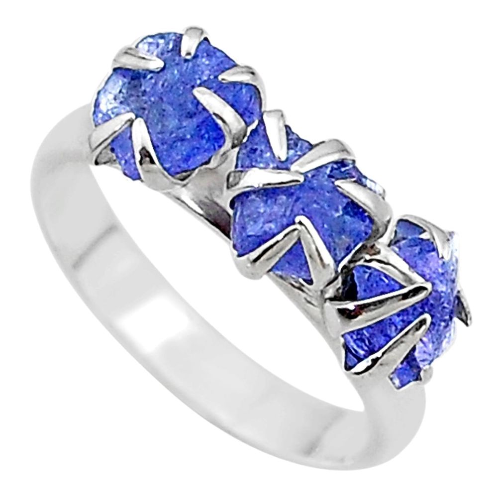 6.67cts solitaire natural blue tanzanite raw fancy silver ring size 8 t17233