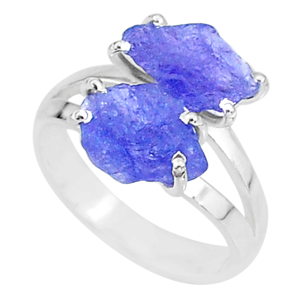 8.46cts solitaire natural blue tanzanite raw fancy silver ring size 8 t6938