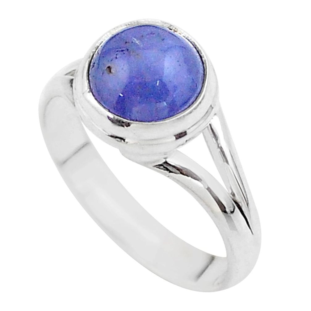 4.87cts solitaire natural blue tanzanite round 925 silver ring size 8.5 t44708