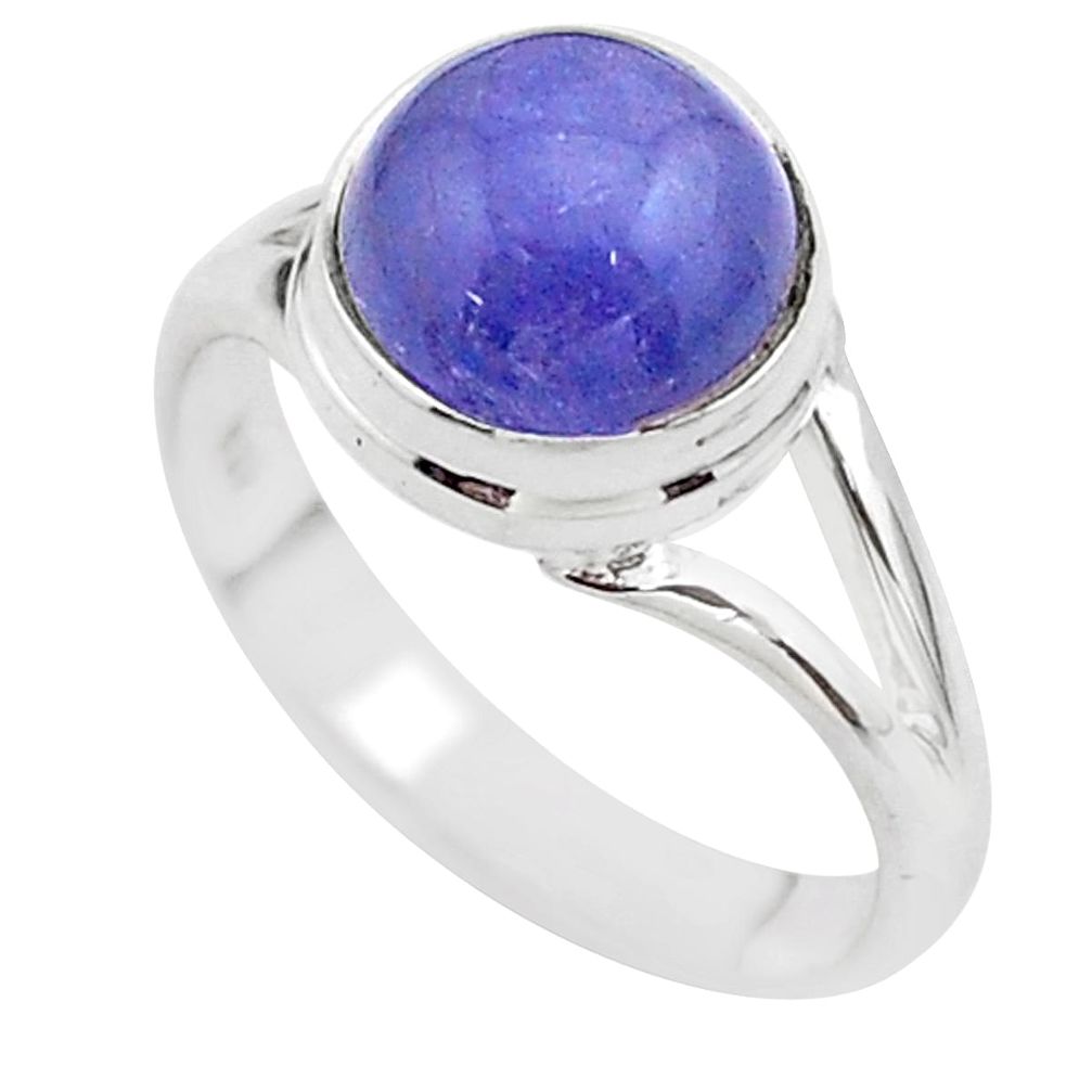 4.82cts solitaire natural blue tanzanite round 925 silver ring size 6.5 t44719