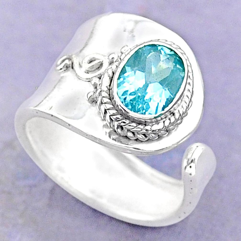 2.01cts solitaire natural blue topaz 925 silver adjustable ring size 6 t32195