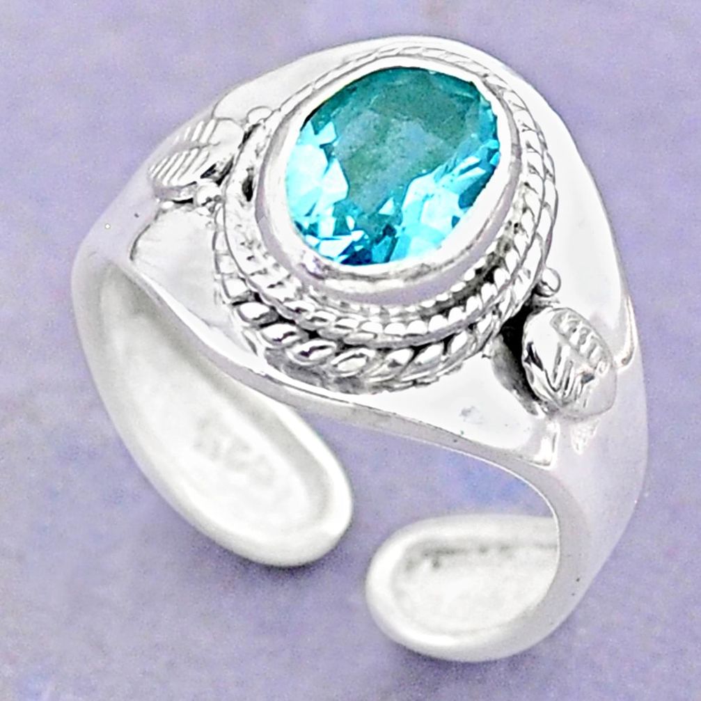 2.05cts solitaire natural blue topaz 925 silver adjustable ring size 7 t32197