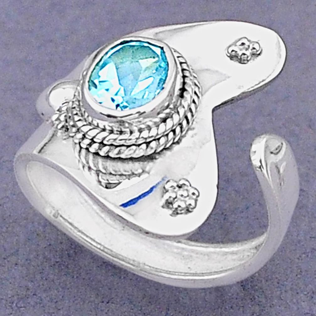 2.03cts solitaire natural blue topaz 925 silver adjustable ring size 7 t8481