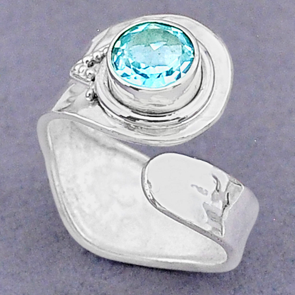 2.70cts solitaire natural blue topaz 925 silver adjustable ring size 8.5 t8496