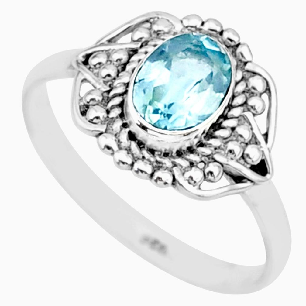 1.57cts solitaire natural blue topaz 925 sterling silver ring size 7.5 r87345