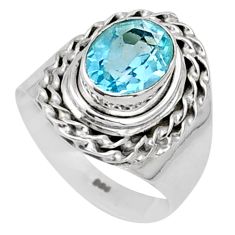3.28cts solitaire natural blue topaz 925 sterling silver ring size 6 t90302
