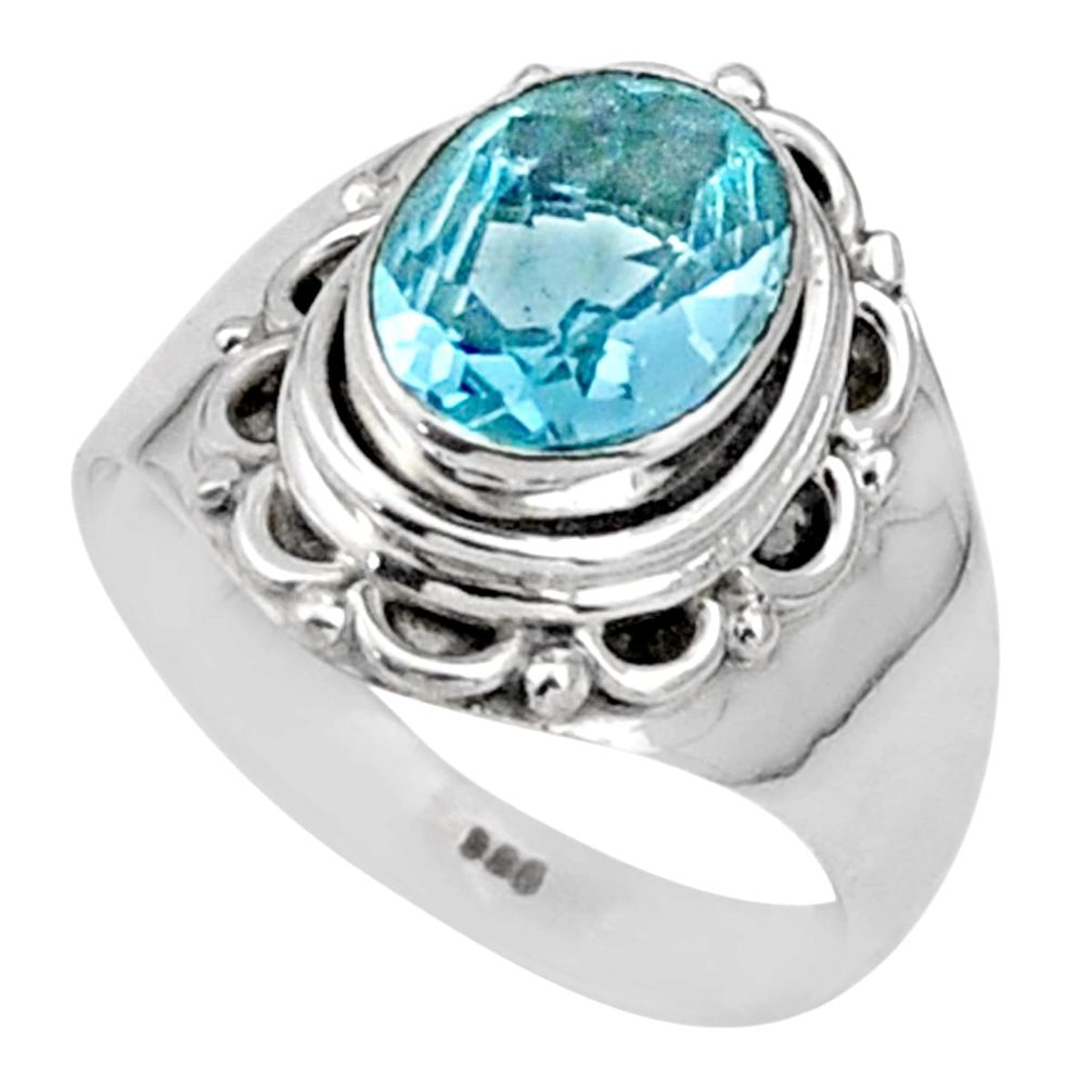 3.18cts solitaire natural blue topaz 925 sterling silver ring size 6 t90333
