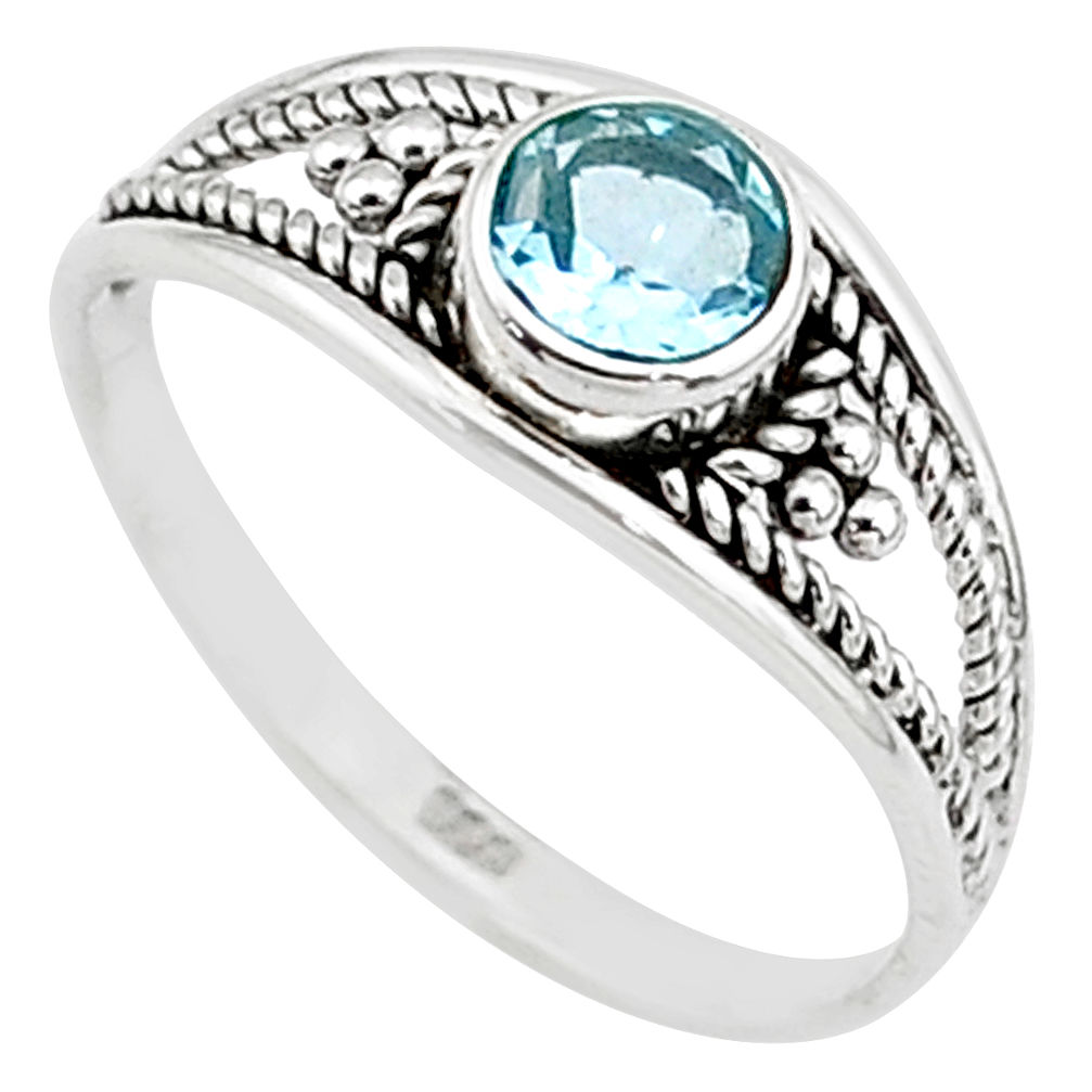 0.80cts natural blue topaz 925 silver graduation handmade ring size 6 t9315