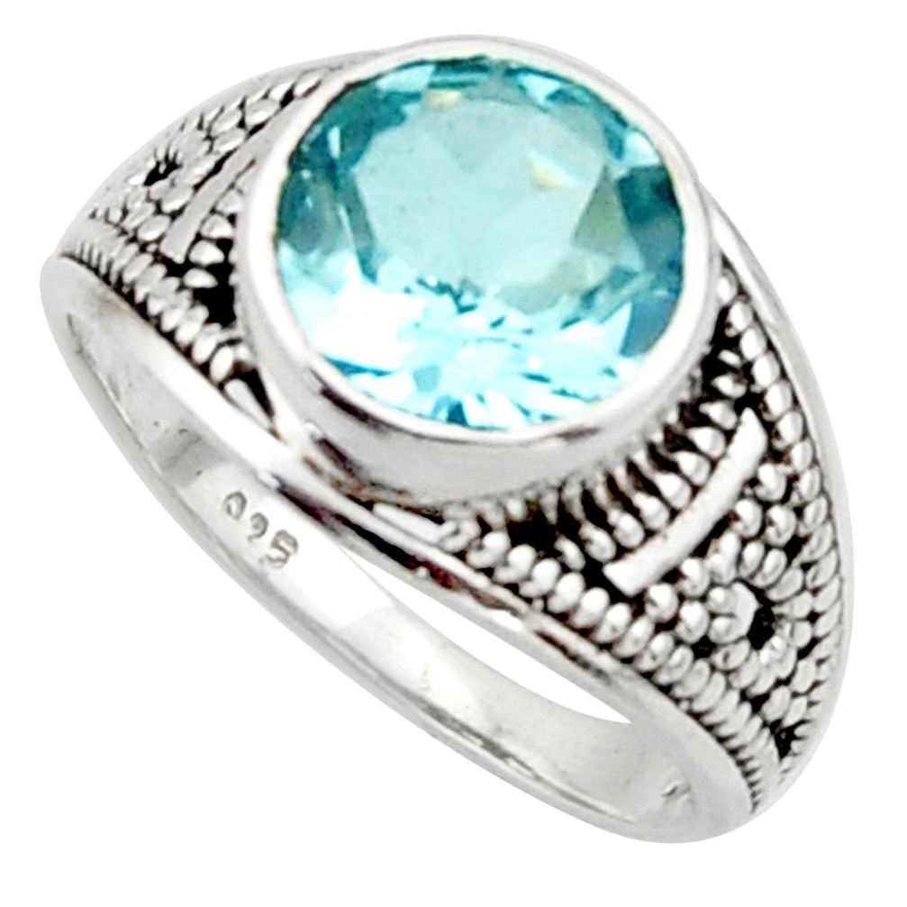 5.11cts solitaire natural blue topaz 925 sterling silver ring size 7 r40715
