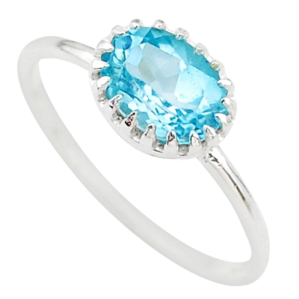 1.96cts solitaire natural blue topaz 925 sterling silver ring size 7 t22275