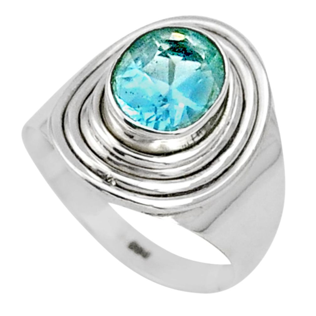 3.13cts solitaire natural blue topaz 925 sterling silver ring size 7 t90314