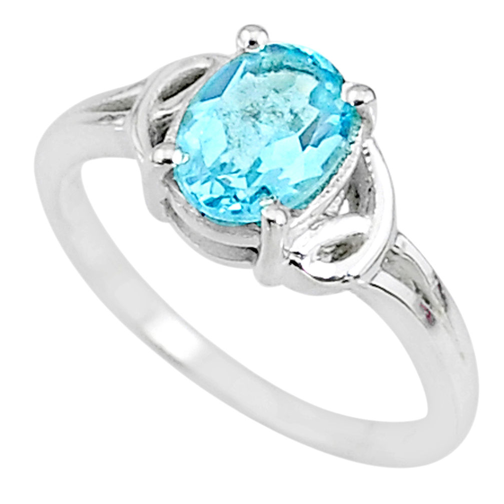 2.31cts solitaire natural blue topaz 925 sterling silver ring size 7 t9041