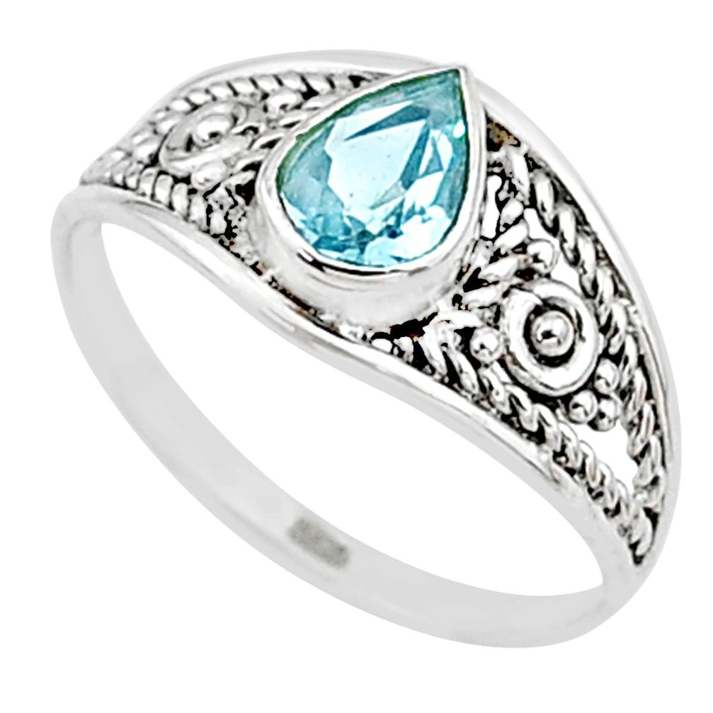 1.42cts natural blue topaz 925 silver graduation handmade ring size 7 t9467