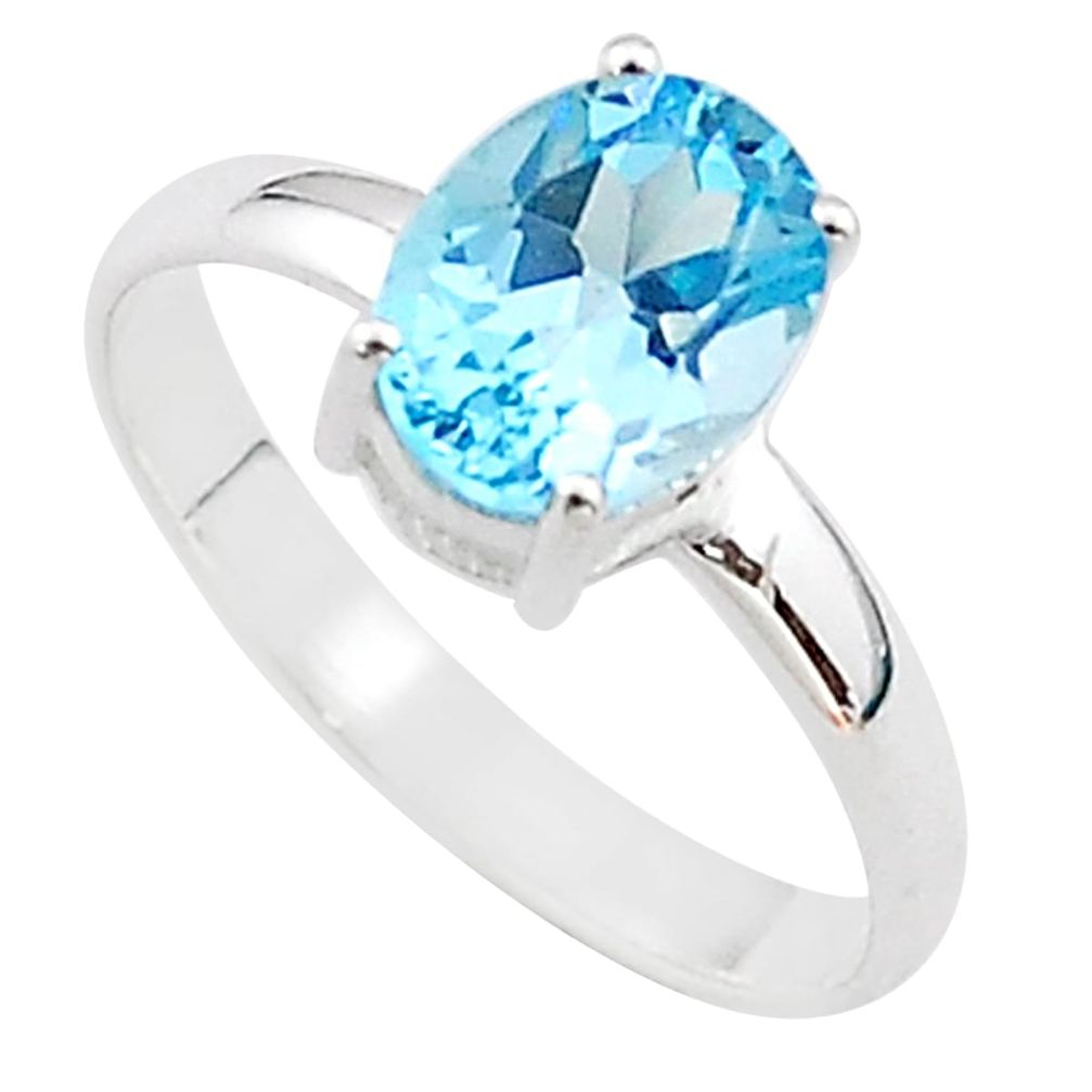 2.92cts solitaire natural blue topaz 925 sterling silver ring size 8 t66827