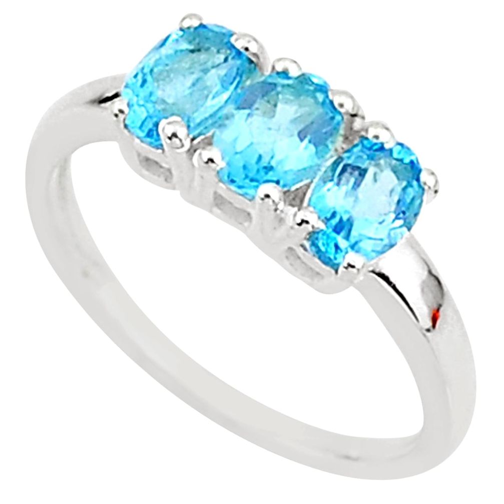 2.96cts solitaire natural blue topaz 925 sterling silver ring size 8 t7561