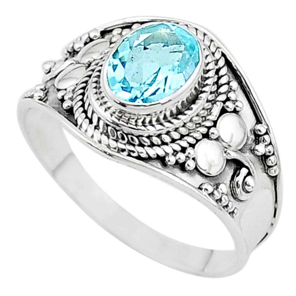 2.17cts solitaire natural blue topaz 925 sterling silver ring size 9 t10176