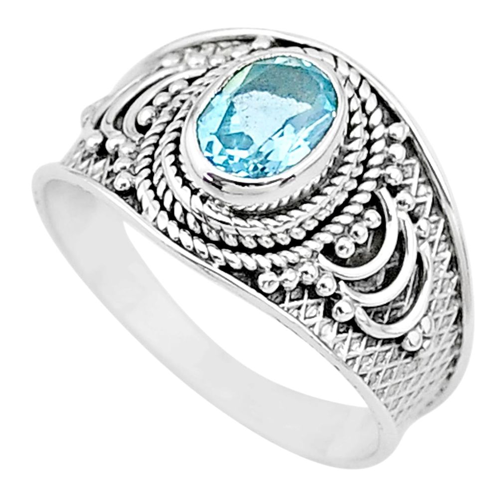 2.14cts solitaire natural blue topaz 925 sterling silver ring size 9 t10185