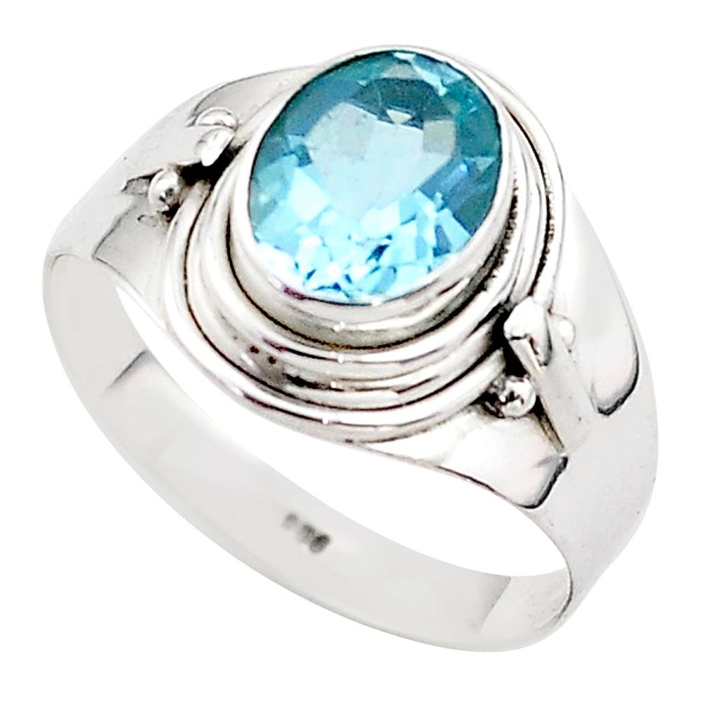 3.01cts solitaire natural blue topaz 925 sterling silver ring size 9 t67535