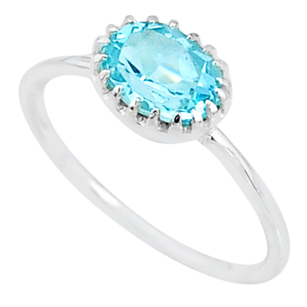 1.96cts solitaire natural blue topaz 925 sterling silver ring size 9 t8942