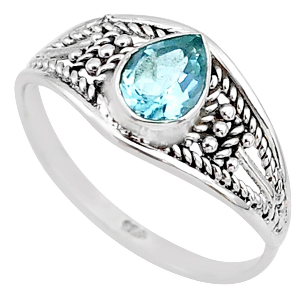 1.57cts natural blue topaz 925 silver graduation handmade ring size 9 t9570
