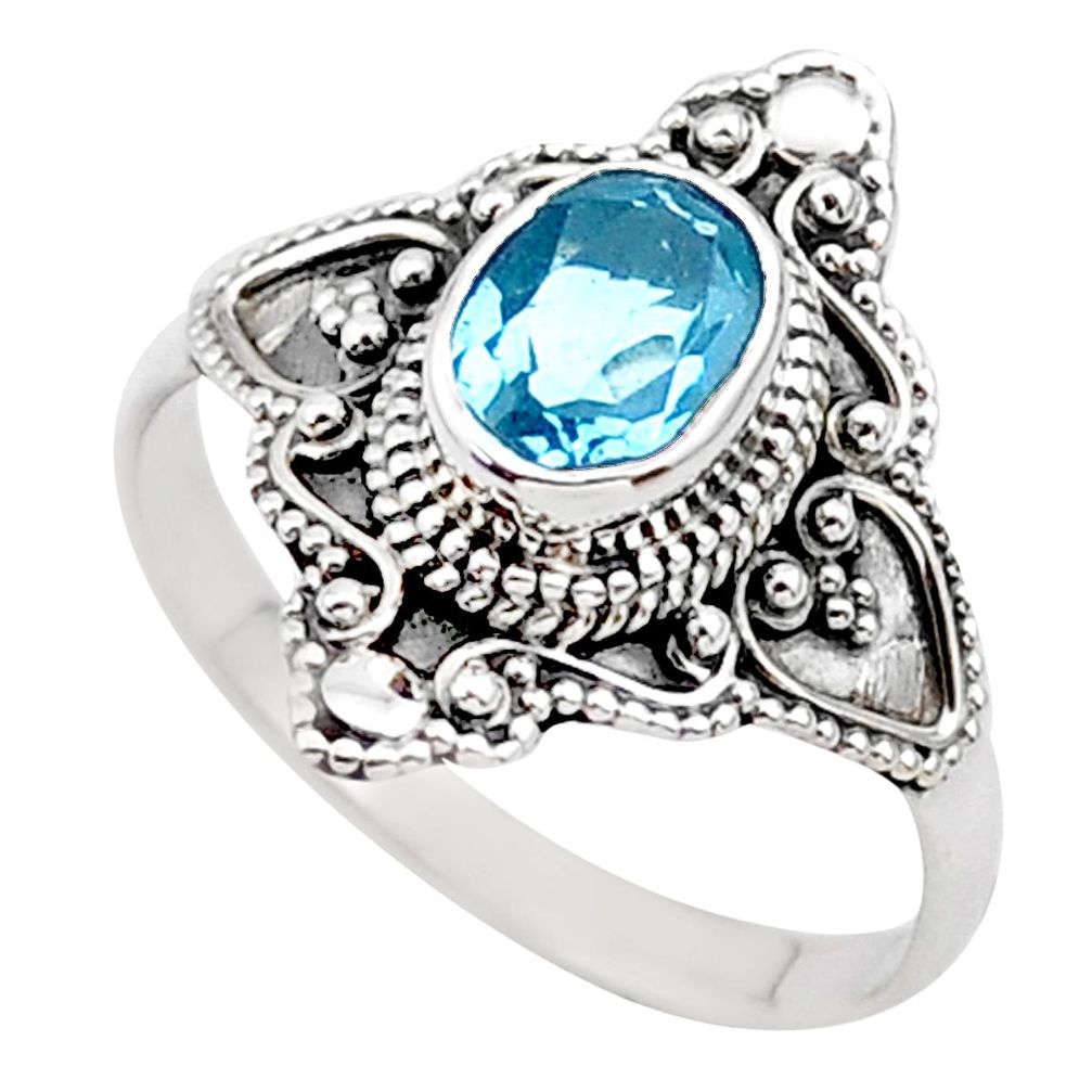 2.17cts solitaire natural blue topaz 925 sterling silver ring size 10.5 t27109