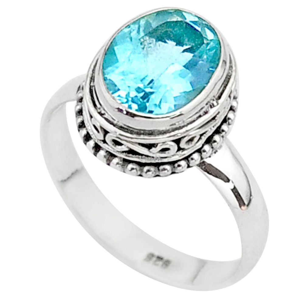 4.07cts solitaire natural blue topaz 925 sterling silver ring size 7.5 t37925