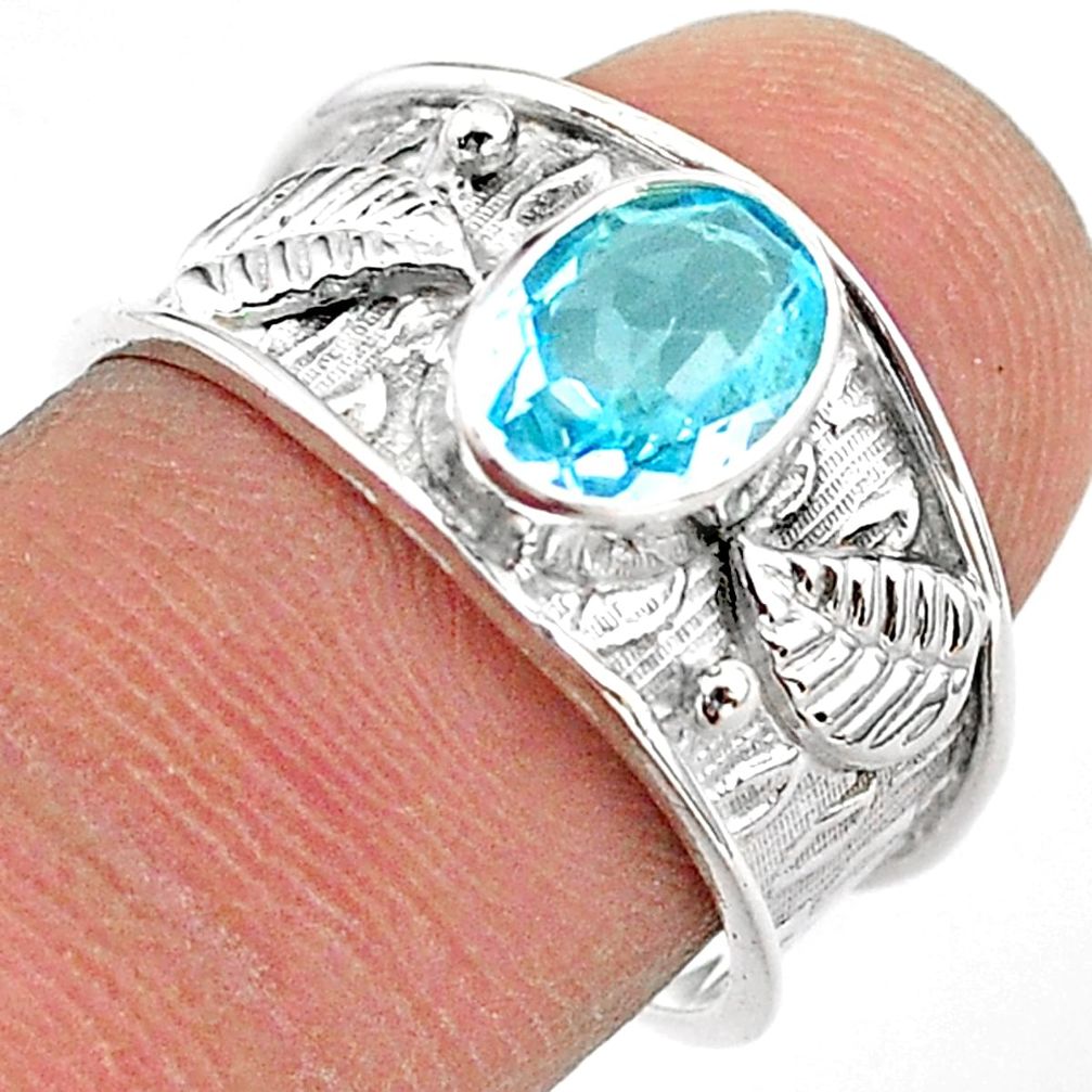 1.88cts solitaire natural blue topaz 925 sterling silver ring size 7.5 t42201