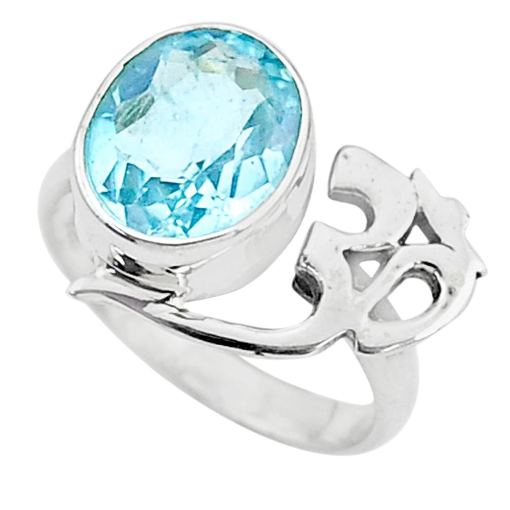 5.10cts solitaire natural blue topaz 925 sterling silver ring size 6.5 t6346