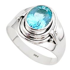 3.19cts solitaire natural blue topaz 925 sterling silver ring size 8.5 t67556