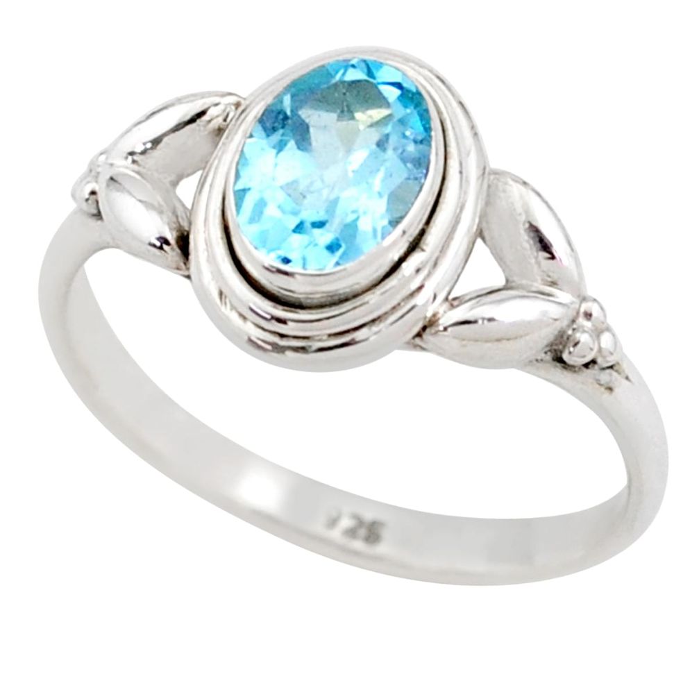 1.57cts solitaire natural blue topaz 925 sterling silver ring size 7.5 t79656