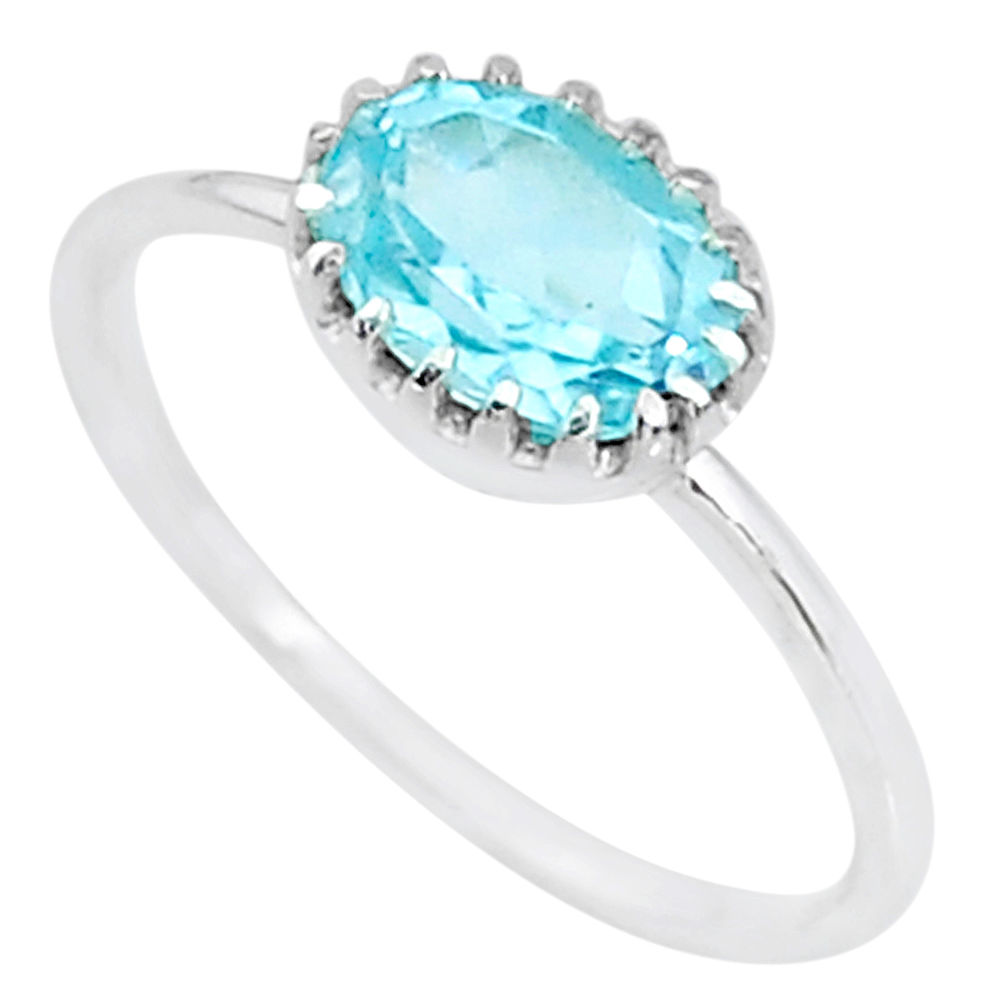 1.91cts solitaire natural blue topaz 925 sterling silver ring size 7.5 t8957