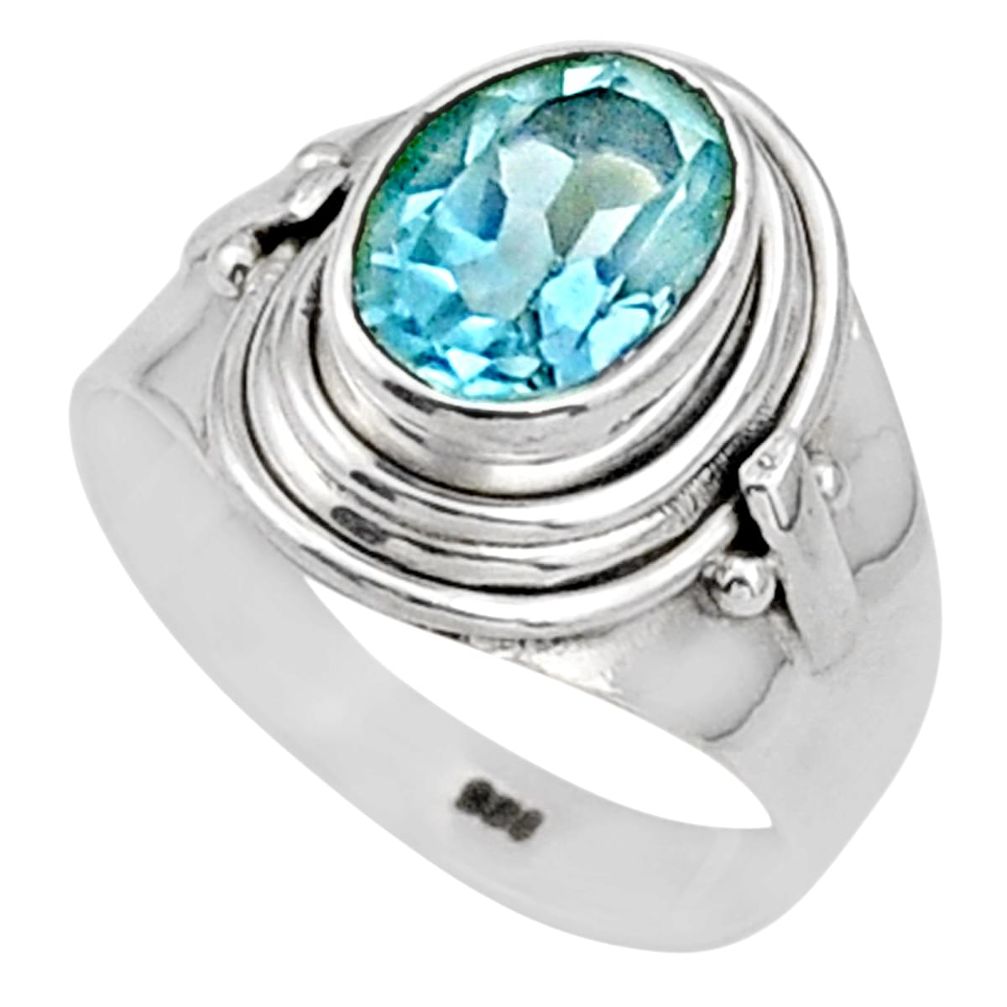 3.16cts solitaire natural blue topaz 925 sterling silver ring size 9.5 t90312