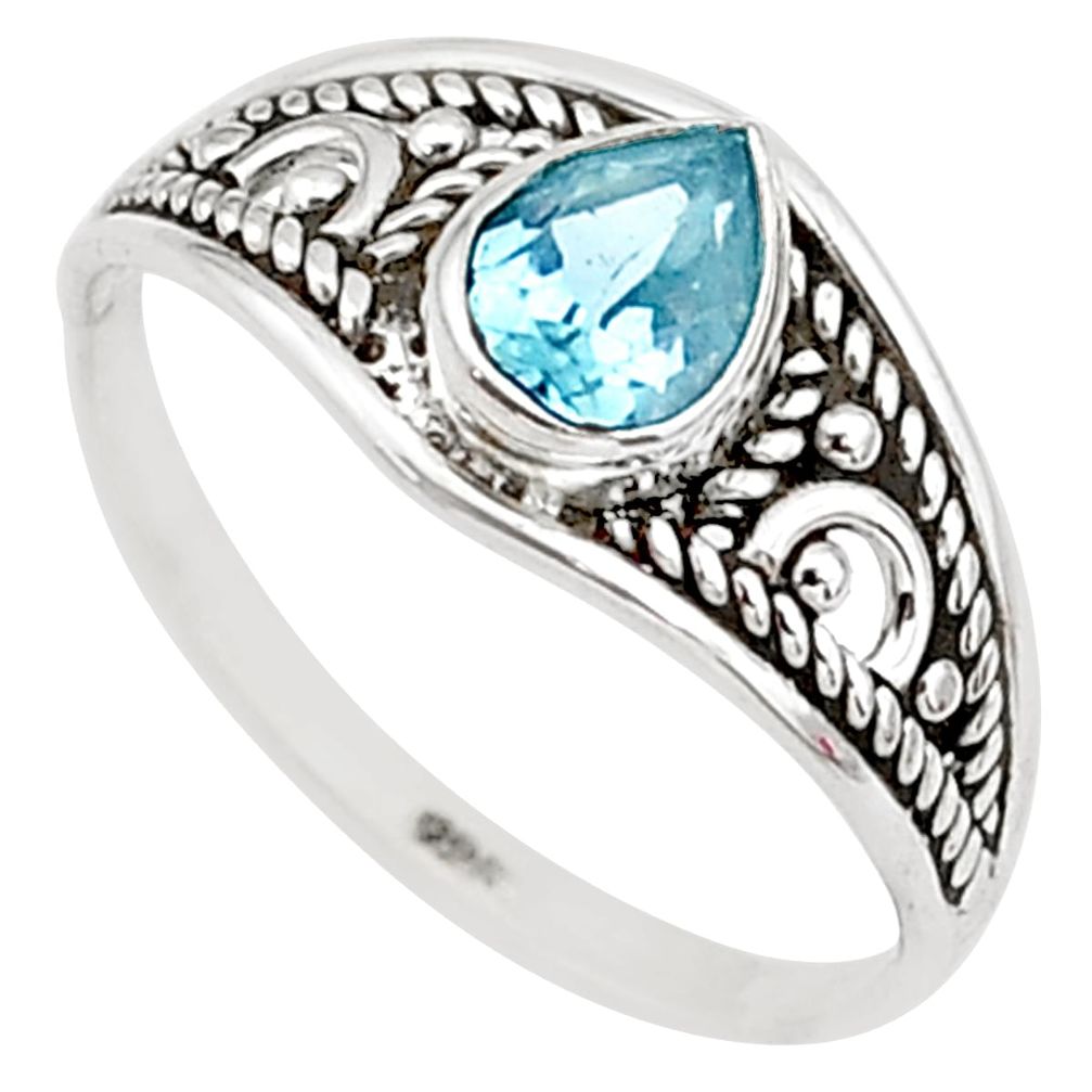 1.45cts natural blue topaz 925 silver graduation handmade ring size 7.5 t9250