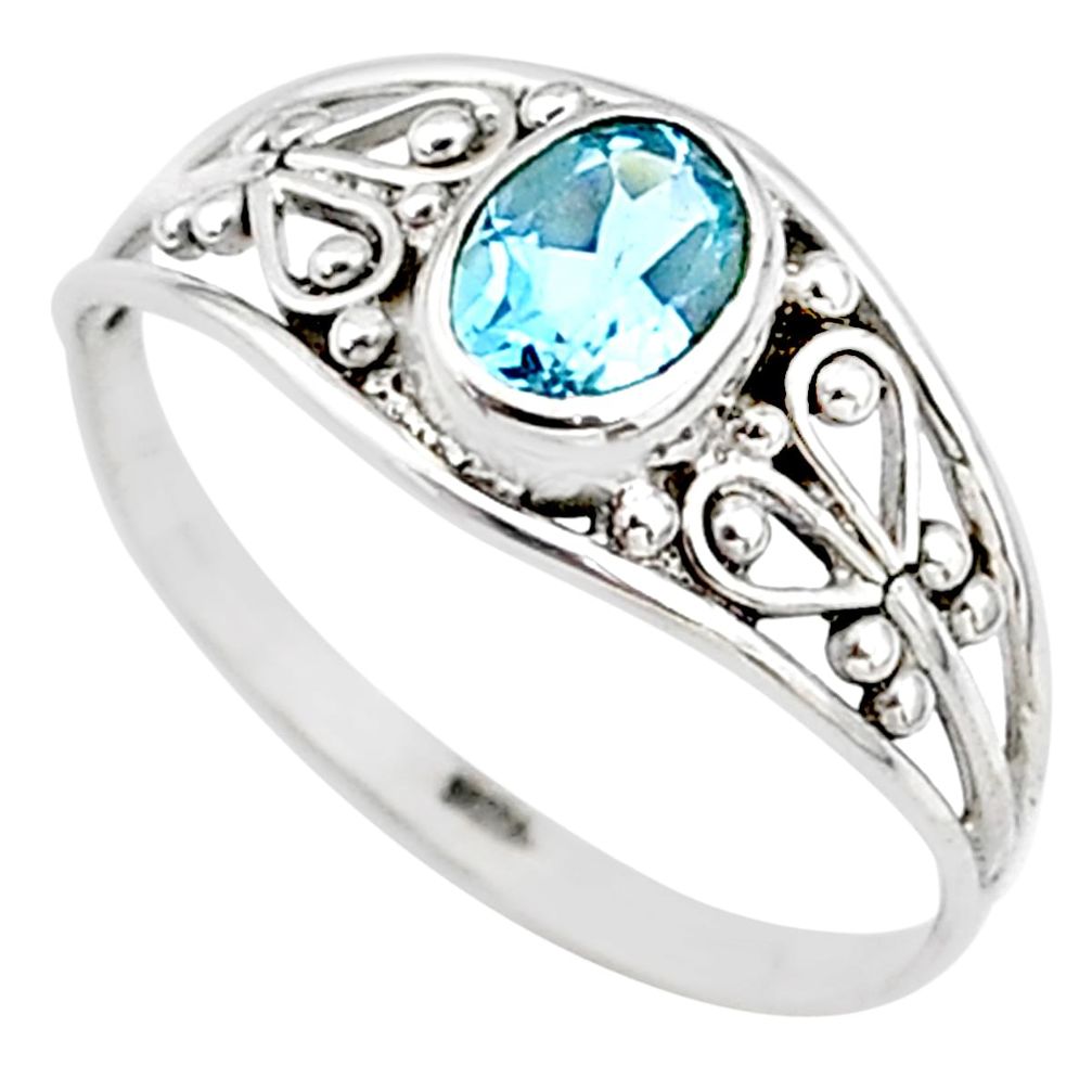 1.30cts natural blue topaz 925 silver graduation handmade ring size 5.5 t9530