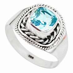 2.58cts solitaire natural blue topaz cushion 925 silver ring size 8 t23223
