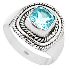 2.68cts solitaire natural blue topaz cushion sterling silver ring size 8 t23205