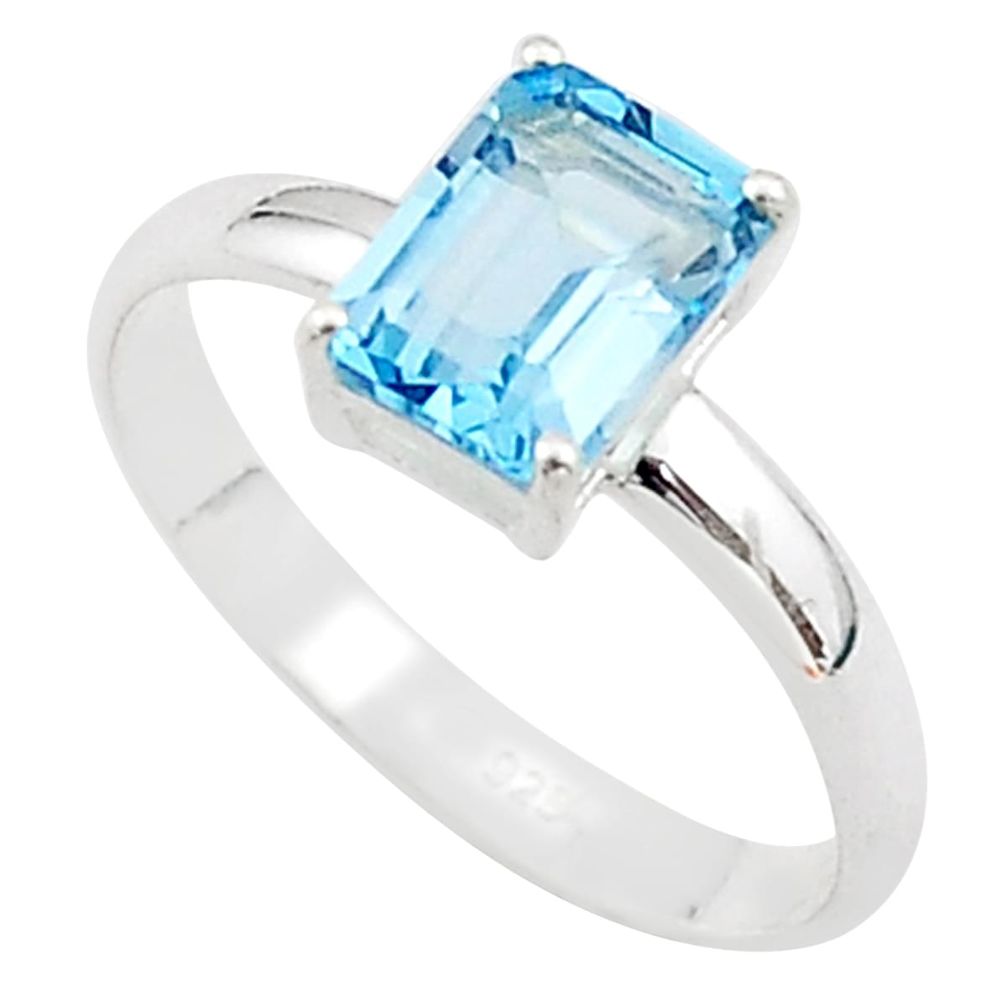 2.15cts solitaire natural blue topaz octagan 925 silver ring size 8 t66903