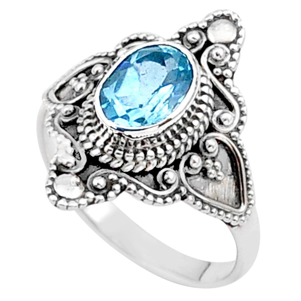 2.09cts solitaire natural blue topaz oval 925 sterling silver ring size 6 t27072