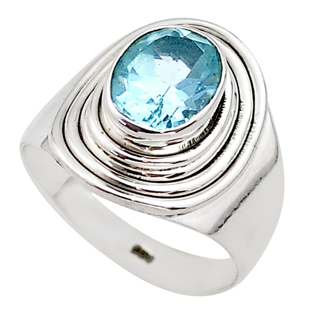 3.25cts solitaire natural blue topaz oval 925 sterling silver ring size 6 t67527