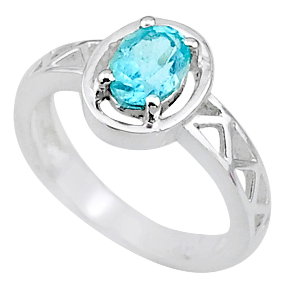 1.46cts solitaire natural blue topaz oval 925 sterling silver ring size 6 t8913