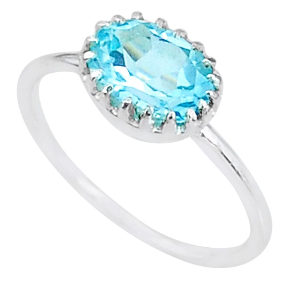 2.38cts solitaire natural blue topaz oval 925 sterling silver ring size 6 t8953