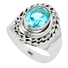 3.23cts solitaire natural blue topaz oval 925 sterling silver ring size 6 t90347