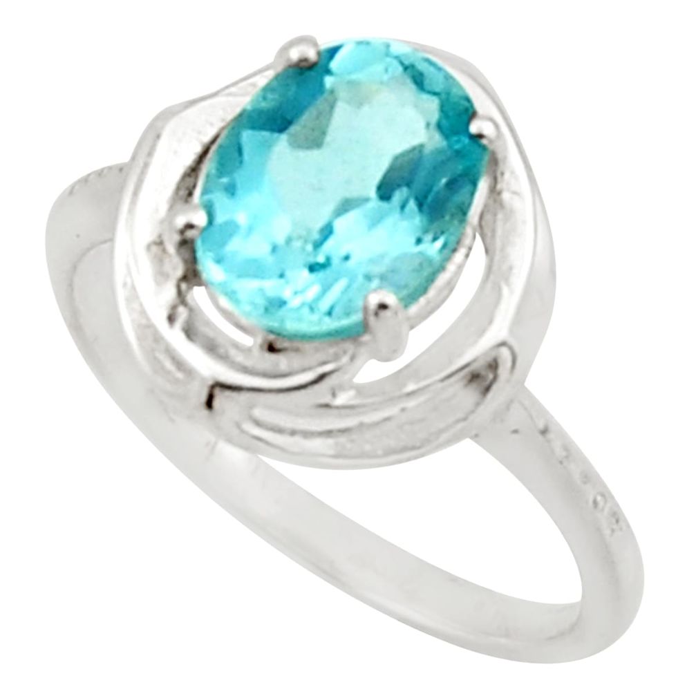 3.51cts solitaire natural blue topaz oval 925 sterling silver ring size 7 r40627