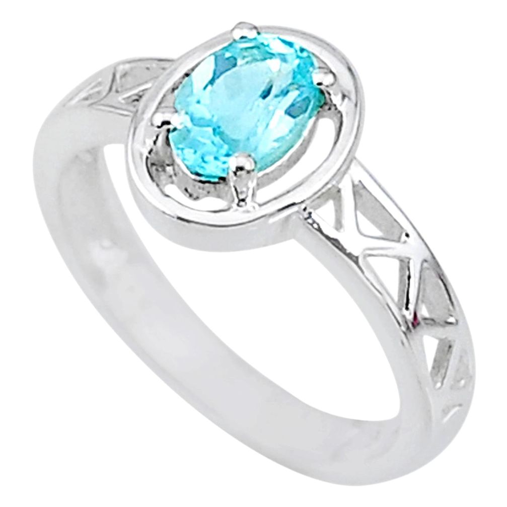 1.47cts solitaire natural blue topaz oval 925 sterling silver ring size 7 t8908