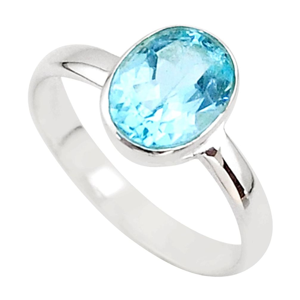 2.98cts solitaire natural blue topaz oval 925 sterling silver ring size 8 t43657