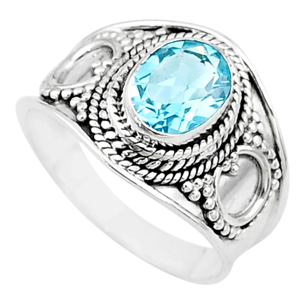 2.18cts solitaire natural blue topaz oval sterling silver ring size 7.5 t10170